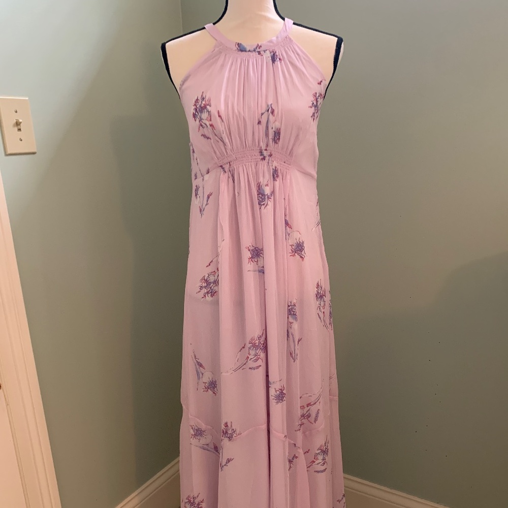 A Pea in the Pod long lavender floral halter dress